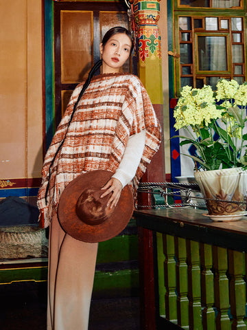 Tweed-Style Cashmere Pulu Cape
