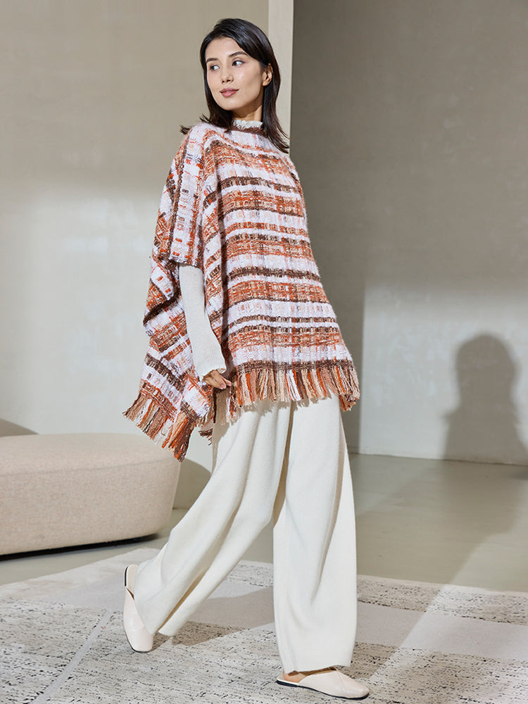 Tweed-Style Cashmere Pulu Cape