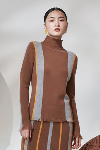 Funnel neck contrasting color 100% cashmere jumper
